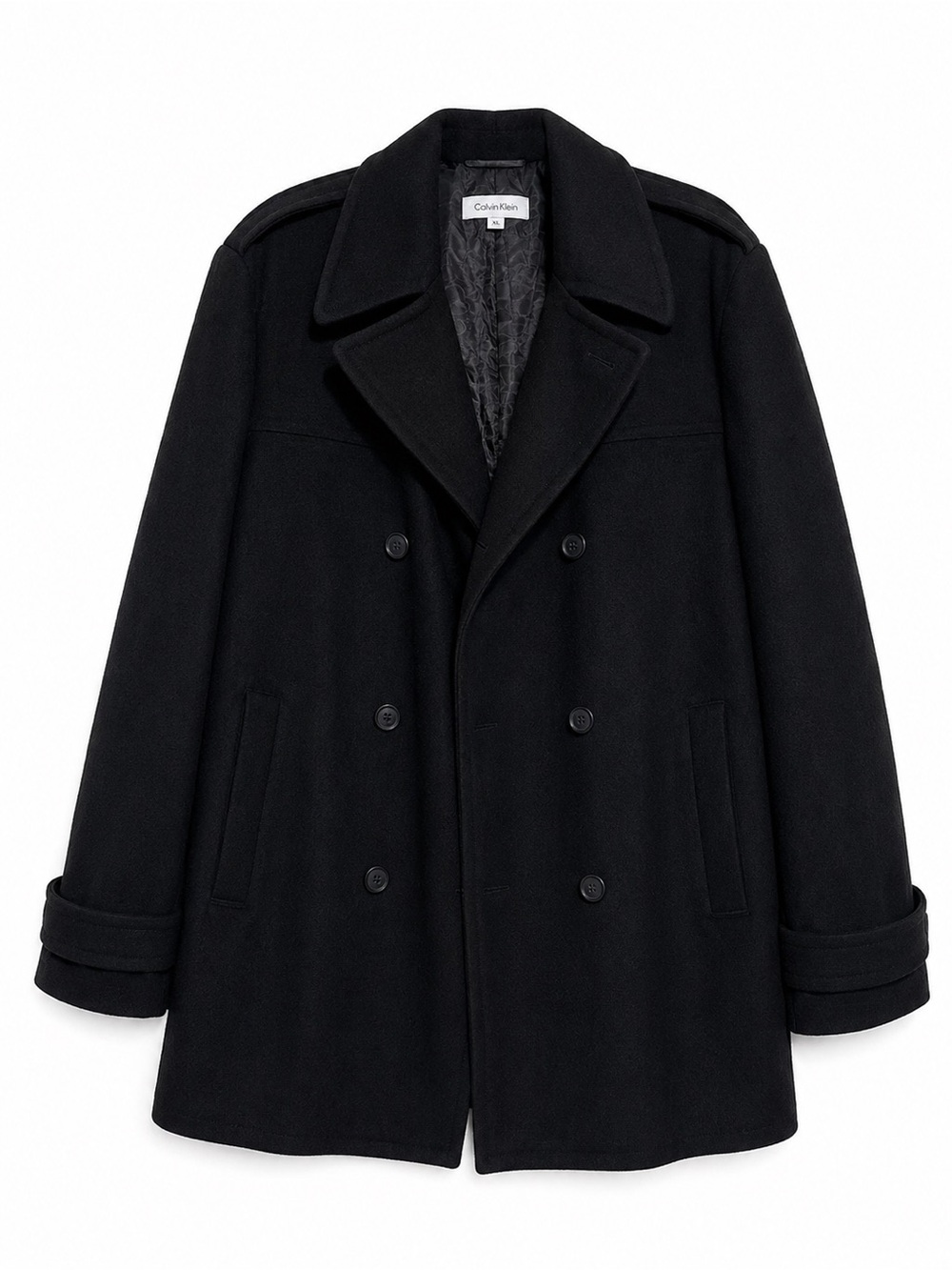 Calvin Klein Men's Black Wool Double-Breasted Pea Coat